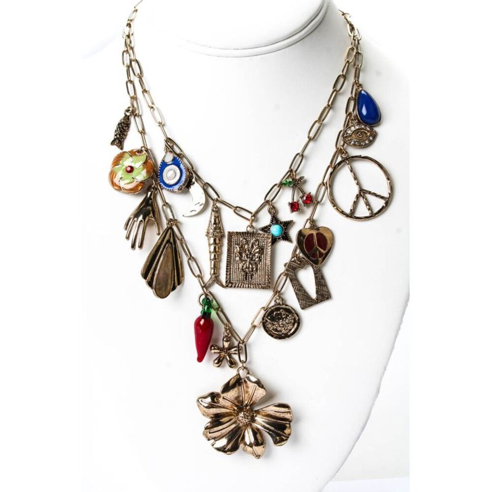 Free People Womens Gold Tone Maximillion Flower Power Charm Necklace 21"